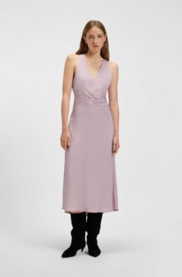 Gathered-front dress in crinkle satin, Light Purple