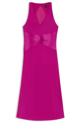 Vestido de sat&eacute;n arrugado con parte delantera fruncida, Rosa oscuro