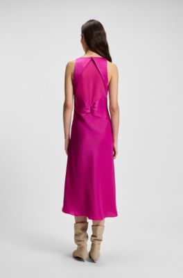 Vestido de sat&eacute;n arrugado con parte delantera fruncida, Rosa oscuro