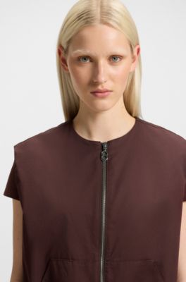 Doudoune sans manche Relaxed en twill de coton, Marron fonc&eacute;