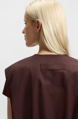 Doudoune sans manche Relaxed en twill de coton, Marron fonc&eacute;