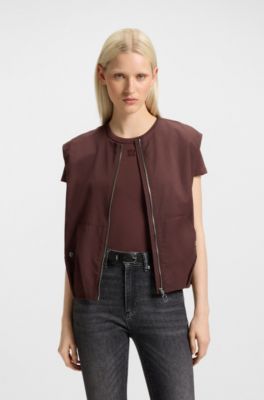 Doudoune sans manche Relaxed en twill de coton, Marron fonc&eacute;