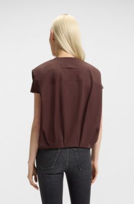 Doudoune sans manche Relaxed en twill de coton, Marron fonc&eacute;