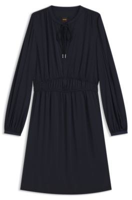 Gathered-detail mini dress in crinkle satin, Dark Blue