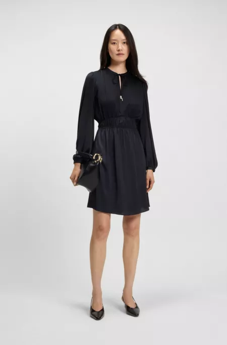 Gathered-detail mini dress in crinkle satin