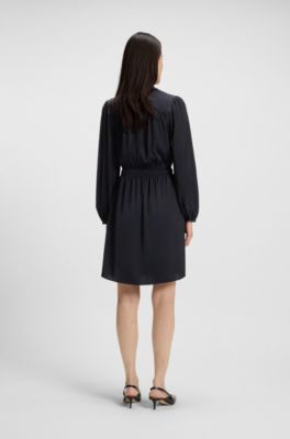 Vestido mini de sat&eacute;n arrugado con detalles fruncidos, Azul oscuro