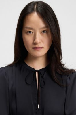 Gathered-detail mini dress in crinkle satin, Dark Blue