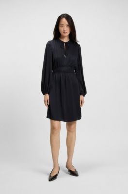 Vestido mini de sat&eacute;n arrugado con detalles fruncidos, Azul oscuro