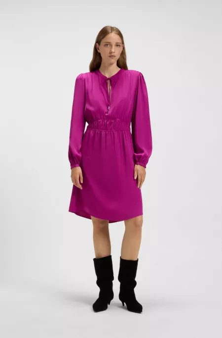 Gathered-detail mini dress in crinkle satin