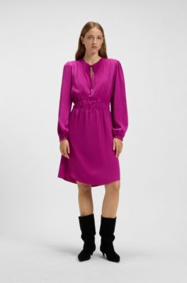 Vestido mini de sat&eacute;n arrugado con detalles fruncidos, Rosa oscuro