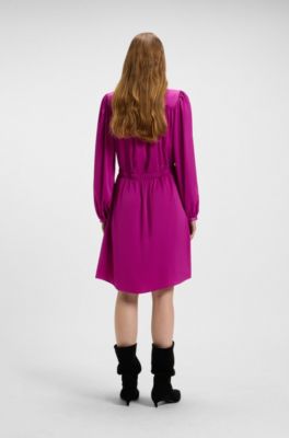 Vestido mini de sat&eacute;n arrugado con detalles fruncidos, Rosa oscuro