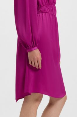 Vestido mini de sat&eacute;n arrugado con detalles fruncidos, Rosa oscuro
