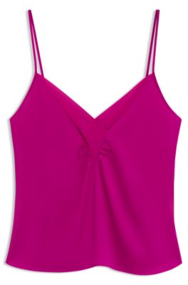 Top estilo camisola de sat&eacute;n con cuello de georgette, Rosa oscuro