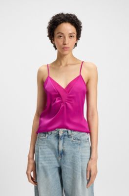 Camisole top with georgette neckline, Dark pink