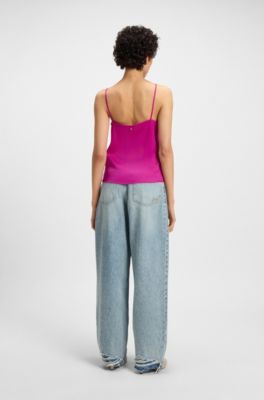 Camisole top with georgette neckline, Dark pink