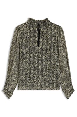 Relaxed-fit blouse in printed seersucker, Patterned