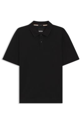 Mercerised-cotton polo shirt with Double B monogram, Black