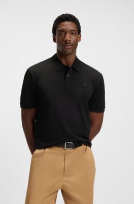 Mercerised-cotton polo shirt with Double B monogram, Black