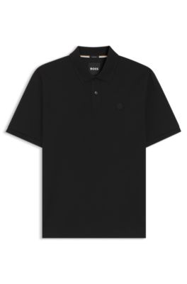 Mercerised-cotton polo shirt with Double B monogram, Black
