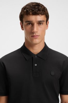 Mercerised-cotton polo shirt with Double B monogram, Black