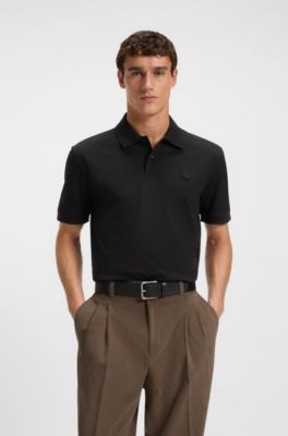 Mercerised-cotton polo shirt with Double B monogram, Black