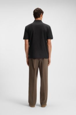 Mercerised-cotton polo shirt with Double B monogram, Black
