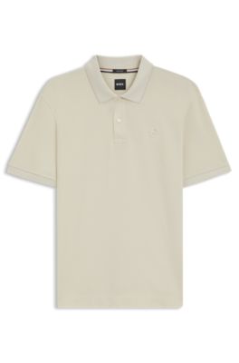 Mercerised-cotton polo shirt with Double B monogram, Light Beige