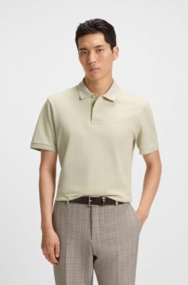 Mercerised-cotton polo shirt with Double B monogram, Light Beige
