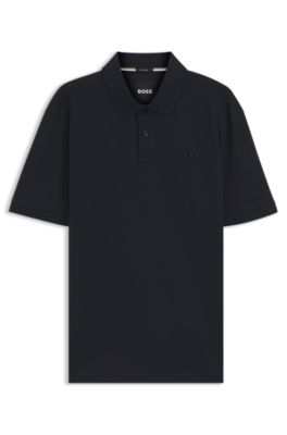 Polo en piqu&eacute; de coton &agrave; monogramme Double&nbsp;B, Bleu fonc&eacute;