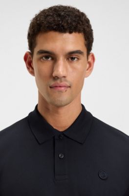 Polo en piqu&eacute; de coton &agrave; monogramme Double&nbsp;B, Bleu fonc&eacute;