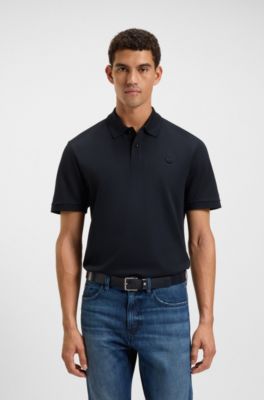 Mercerised-cotton polo shirt with Double B monogram, Dark Blue