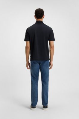 Mercerised-cotton polo shirt with Double B monogram, Dark Blue