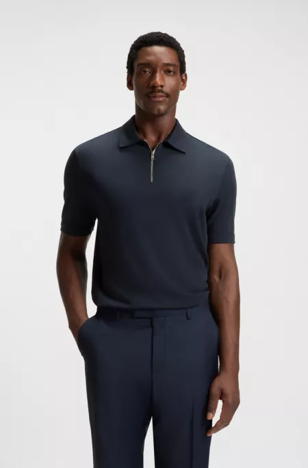 Piqué polo shirt with zip neck