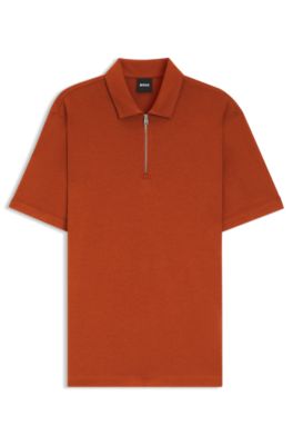Piqu&eacute; polo shirt with zip neck, Dark Orange
