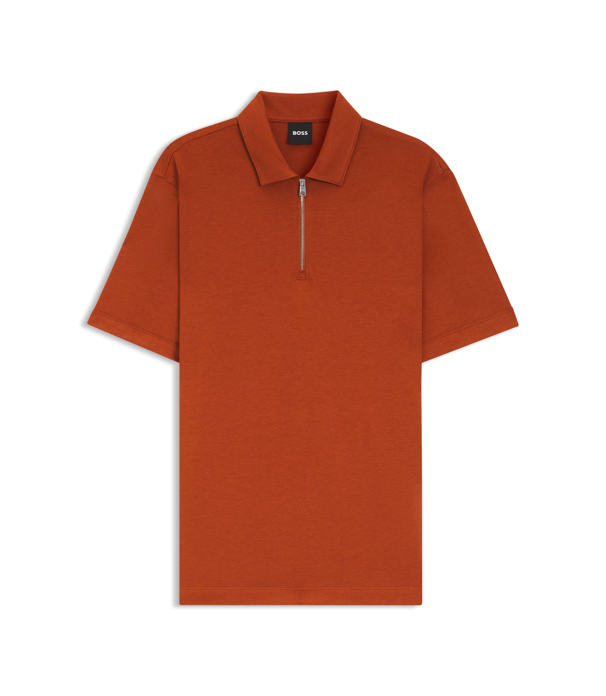 BOSS - Piqué polo shirt with zip neck - Dark Orange