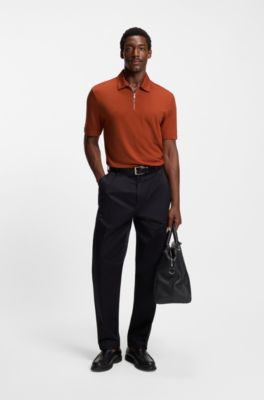 Piqu&eacute; polo shirt with zip neck, Dark Orange