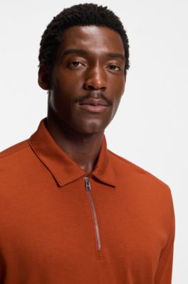 Polo de cuello con cremallera en tejido de piqu&eacute;, Naranja oscuro