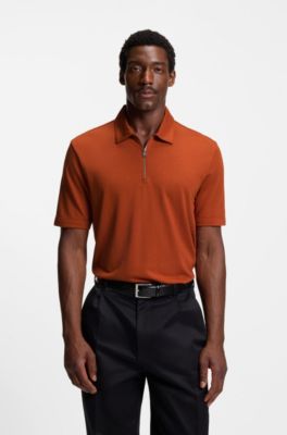 Polo de cuello con cremallera en tejido de piqu&eacute;, Naranja oscuro