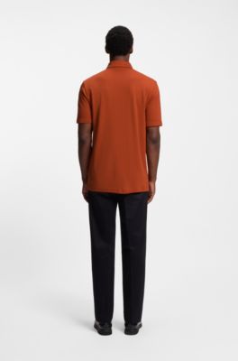 Piqu&eacute; polo shirt with zip neck, Dark Orange