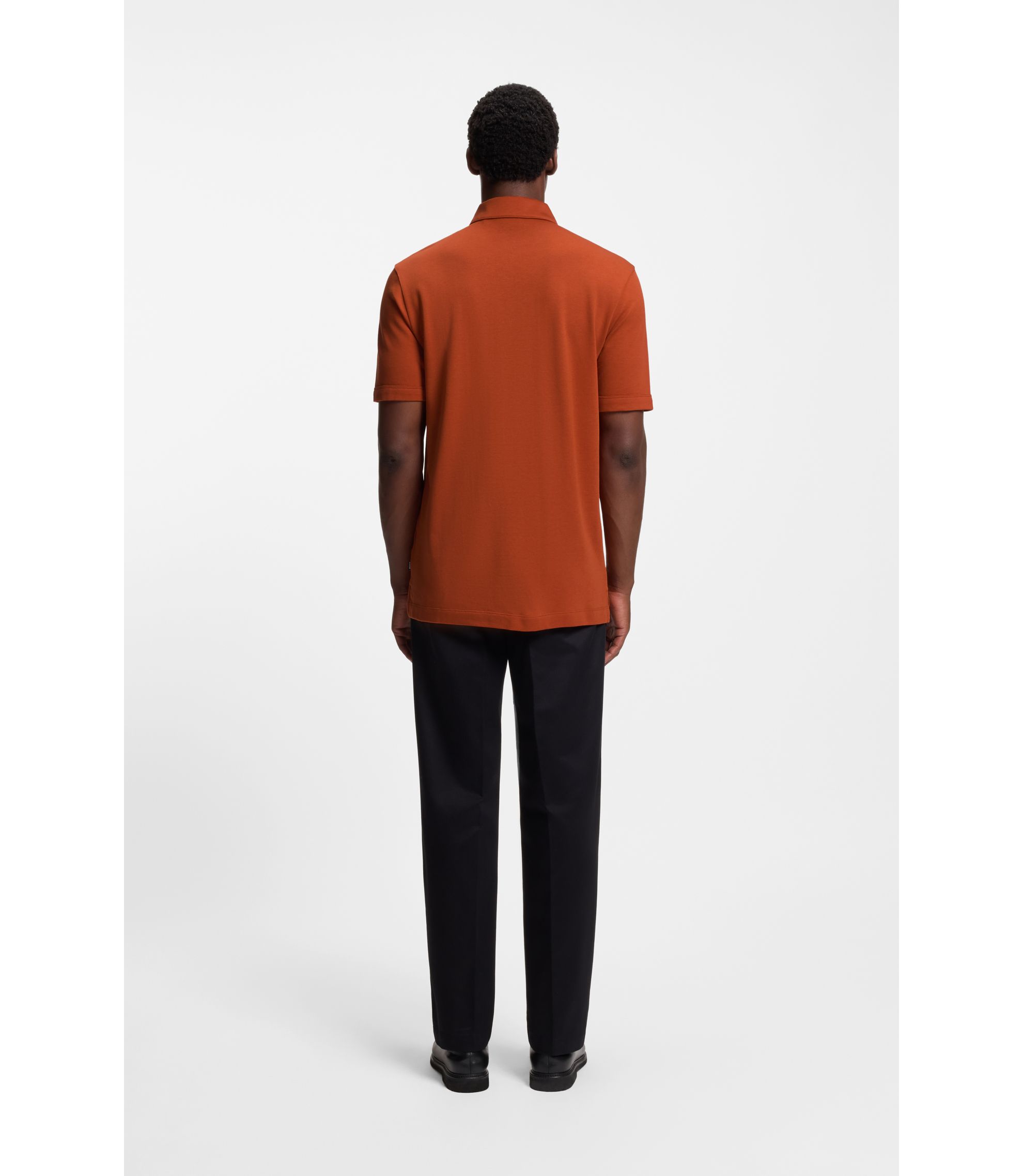 BOSS - Piqué polo shirt with zip neck - Dark Orange