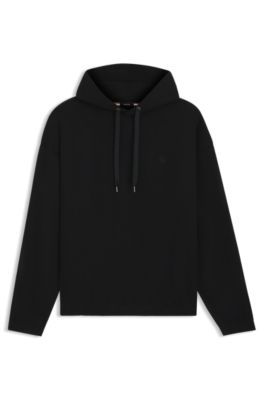 Sudadera relaxed fit en algod&oacute;n mercerizado con capucha, Negro