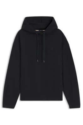 Sudadera relaxed fit en algod&oacute;n mercerizado con capucha, Negro