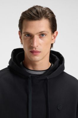 Sudadera relaxed fit en algod&oacute;n mercerizado con capucha, Negro