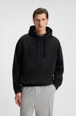 Sudadera relaxed fit en algod&oacute;n mercerizado con capucha, Negro
