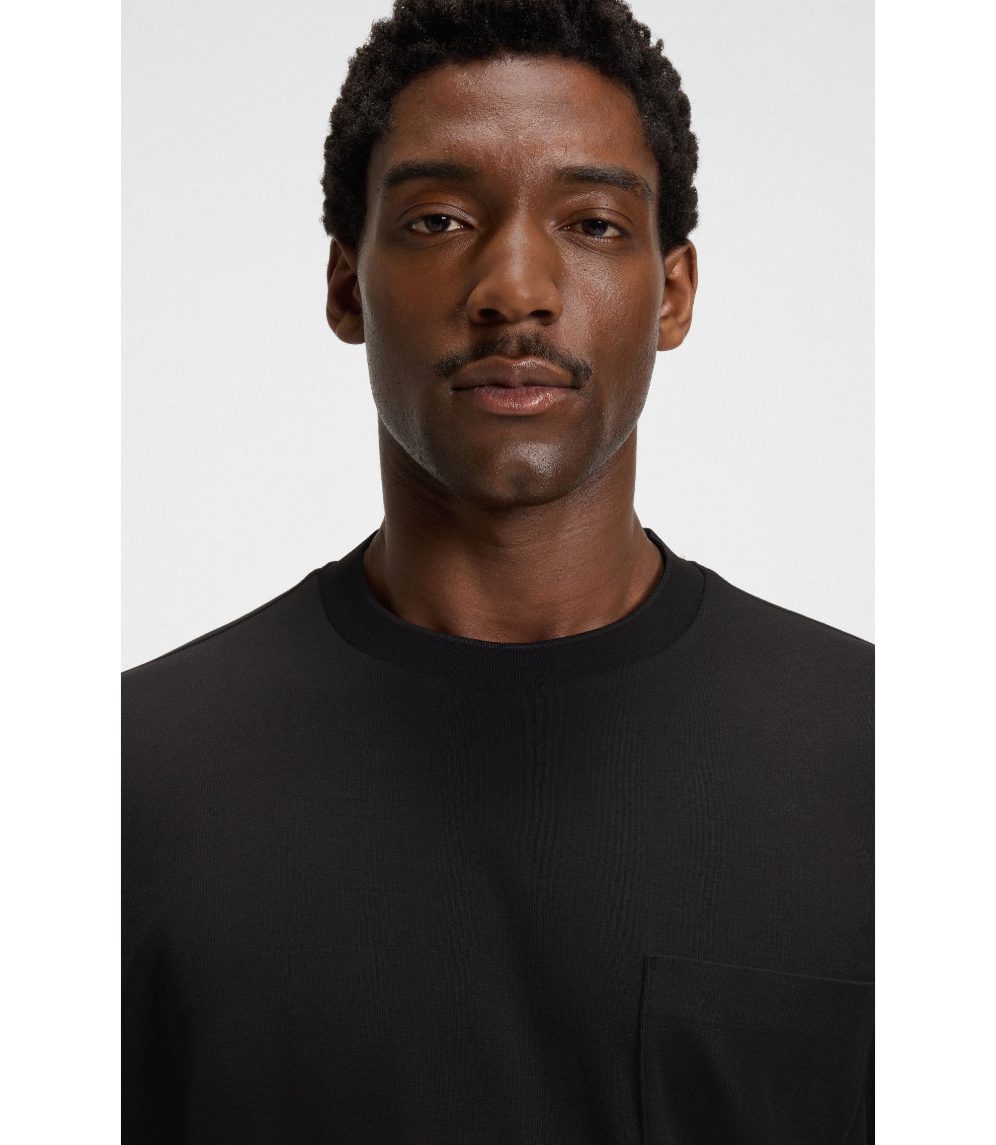 BOSS - Mercerized-cotton T-shirt with Double B monogram - Black