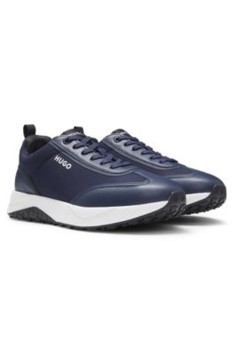 Mixed-material sneakers with logo detail, Dark Blue