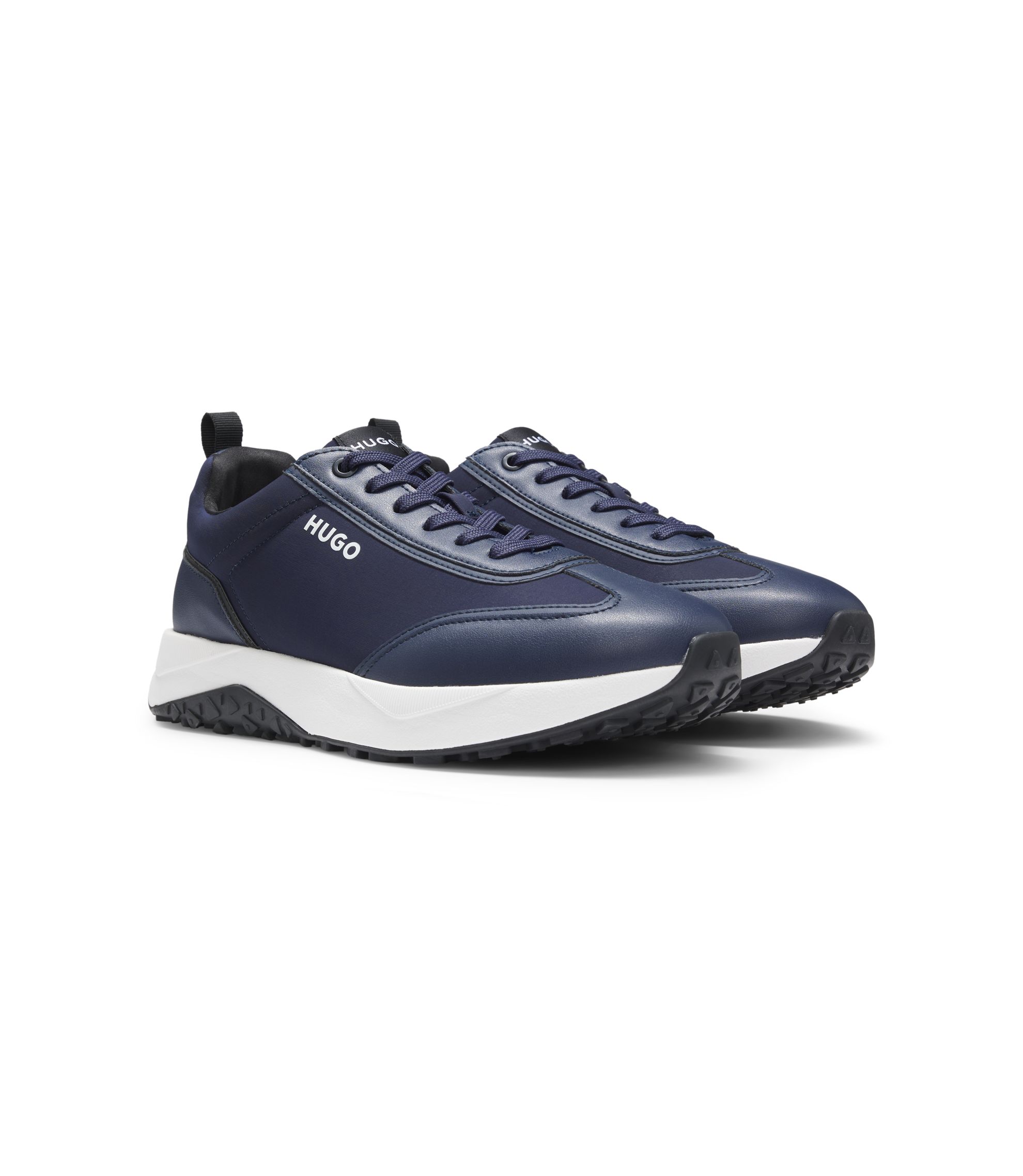 HUGO - Mixed-material sneakers with logo detail - Dark Blue