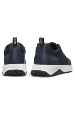 Mixed-material sneakers with logo detail, Dark Blue