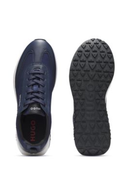 Mixed-material sneakers with logo detail, Dark Blue