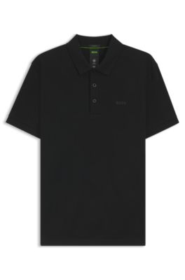 Polo en coton avec body-mapping en jacquard, Noir